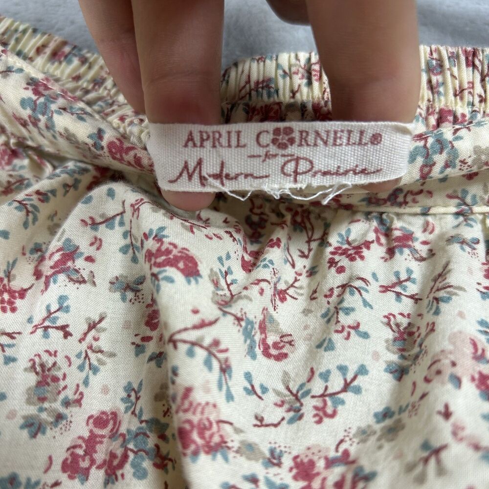 April Cornell Ditsy Floral Tiered Ruffle Hem Cotton Cottage Midi Skirt Cream - Picture 6 of 7